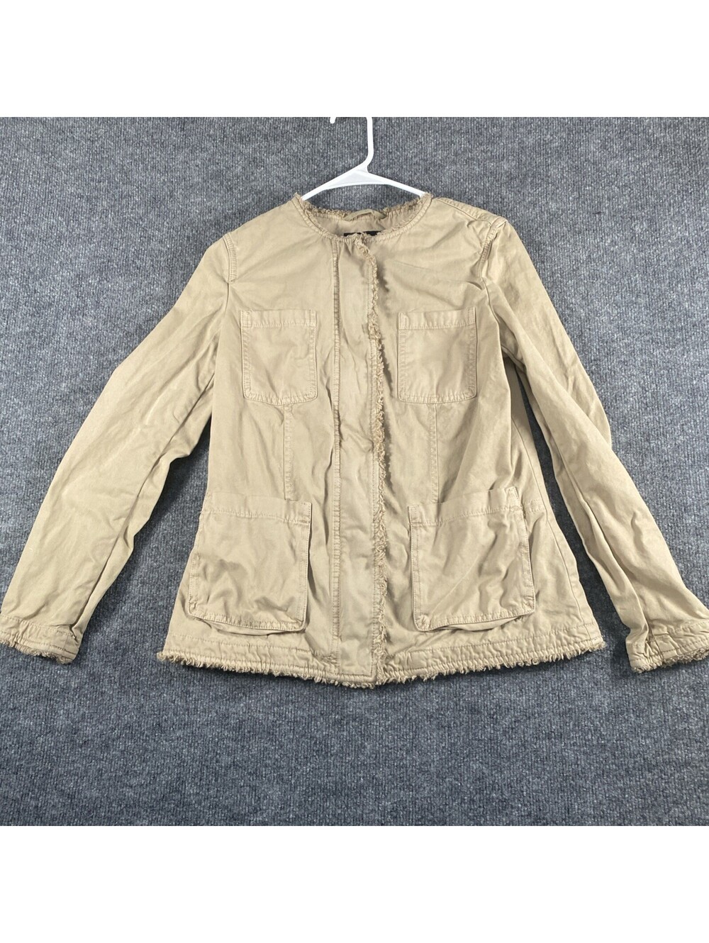 Banana Republic Taupe Brown Frayed Edge Military Jacket Size XS Zip Up Button AD